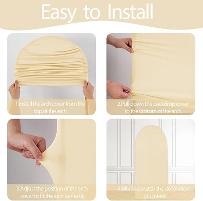 WEERRW Beige Arch Backdrop Cover Set of 2 Spandex Fitted Round Top Chiara Backdrop Stand Stretchy Wedding Covering for Event Birthday Party Banquet Decoration (6FT, 7.2FT)