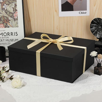 Extra Large Gift Box with Lid 17x13x6 Inches, Black Gift Boxes for presents Packaging for Birthdays, Valentine's Day, Christmas, Anniversaries (Include Shredded Paper Fill, Envelope Card Ribbon)