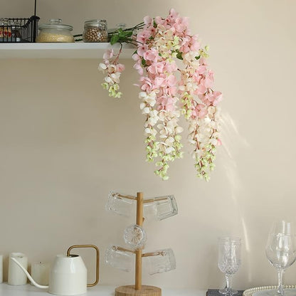 Dailisen 3 Strands 40'' Silk Blush Wisteria Artificial Flowers, Fake Wisteria Floral Hanging Plant Garland, for Home Decor, Party, Floor Vase, Balcony, Wedding Arrangement Decoration (Blush)