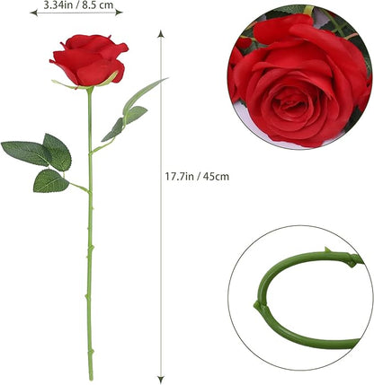 Artificial Rose Flower Artificial Flowers Flower with Long Stem Silk Roses Bouquet for Wedding Bridal Shower Party Home Decoration (Red, 50 Pcs)