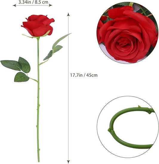 Artificial Rose Flower Artificial Flowers Flower with Long Stem Silk Roses Bouquet for Wedding Bridal Shower Party Home Decoration (Red, 50 Pcs)