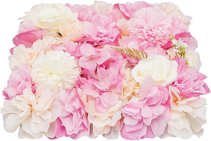 CNCEST 3D Flower Wall Panel, 12pcs Artificial Flower Wall Background Silk Rose Mat, Floral Wall Arrangement for Wedding Backdrop Wall Decor Shop Photo Backdrop, 15x15in, 38x38cm(38x38cm-12pcs)