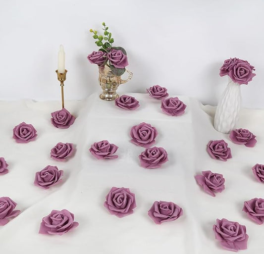 IPOPU Artificial Rose Flower Heads, 100pcs Dusty Rose Foam Fake Roses Bulk 3inch Stemless Faux Flowers for DIY Wedding Baby Shower Centerpieces Arrangements Party Tables Home Decor (Dusty Rose)