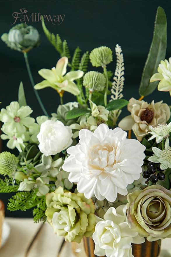 Artificial Flowers, 2PCS Silk Green Flowers for Centerpieces Decoration, Fake Cake Flowers for DIY Wedding Bridal Bouquets Home Party Floral Arrangement Decor