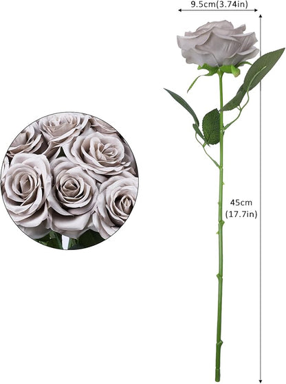 30pcs Artificial Rose Flower Grey Rose Flowers with Long Stem Silk Roses Bouquet for Wedding Bridal Shower Party Home Decoration