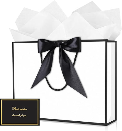 JMANNI Gift Bag, 1PCS Gift Bags Large with Ribbon and 1 Greeting Cards 2 Tissue Paper, Portable Paper Gift Bag with Handles, Birthday Gift Bags,Present Bags for Wedding Party Mothers Day