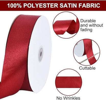 TONIFUL 1-1/2 Inch (40mm) x 100 Yards Dark Red Claret Wide Satin Ribbon Solid Fabric Ribbon for Gift Wrapping Chair Sash Valentine's Day Wedding Birthday Party Decoration Hair Floral Craft Sewing