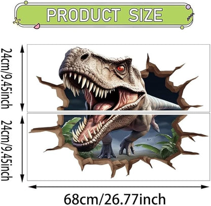 Large Dinosaur Stickers for Wall Dinosaur Room Decor for Boys, Realistic Tyrannosaurus rex, Breaking Through Walls