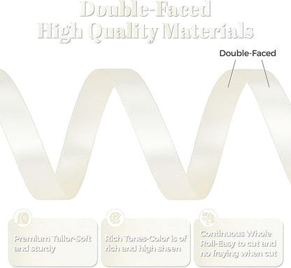 Ivory Satin Ribbon, Double Faced 3/8 Inch X 25 Yards Ivory Ribbon, Premium Satin Ribbon for Gift Wrapping, Crafts, Hair Bow Making, Sewing, Flower Bouquet, Wedding Party Decor