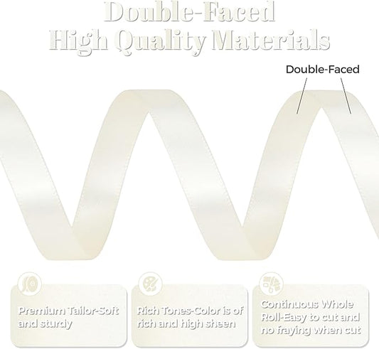 Ivory Satin Ribbon, Double Faced 3/8 Inch X 25 Yards Ivory Ribbon, Premium Satin Ribbon for Gift Wrapping, Crafts, Hair Bow Making, Sewing, Flower Bouquet, Wedding Party Decor