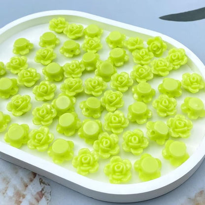 200pcs Acrylic Rose Flower Beads Candy Color Flat Back Spacer Beads Loose Pastel Colorful Decor for DIY Crafts Jewelry Making Bracelet Necklace Earrings(Yellow Green)
