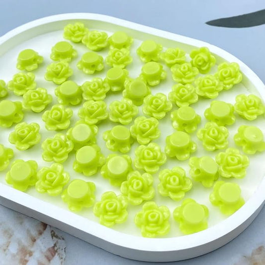200pcs Acrylic Rose Flower Beads Candy Color Flat Back Spacer Beads Loose Pastel Colorful Decor for DIY Crafts Jewelry Making Bracelet Necklace Earrings(Yellow Green)