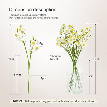 Small White Daisy Flowers Artificial,6 Bouquet/36Pcs 10 Inch Fake Daisies,Cute Spring Wildflowers for Centerpiece Table Decor