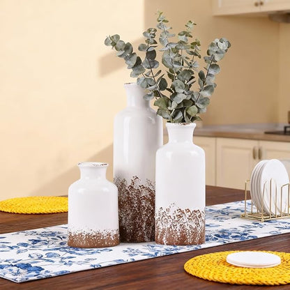 Gray Ceramic Farmhouse Vase Set of 3 – Rustic Small Vases, Vintage Country Style Decorative Vases for Flowers, Home Decor for Living Room, Table, Mantle, Fireplace & Entryway Centerpieces