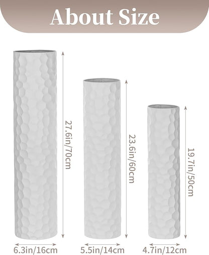 Sziqiqi Tall Vases Floor Standing: White Extra Large Floor Vase for Living Room 27.6/21.7in - Metal Tall Flower Vase for Pampas Grass - Modern Home Decor for Bedroom Office Hallway Corner