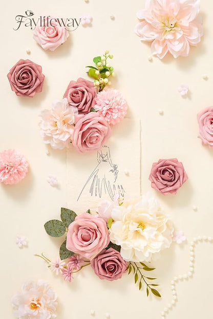 Artificial Flowers, Dusty Pink Flowers for DIY Wedding Bridal Bouquets, Fake Cake Flowers for Centerpieces,Baby Shower, Table Arrangement, Home Party Decorations