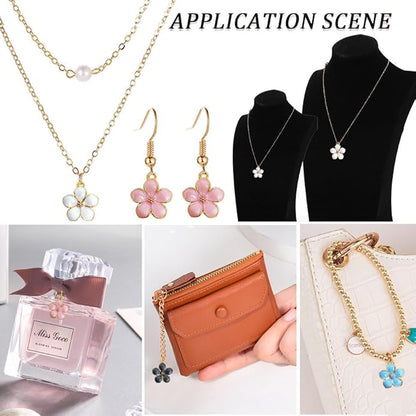 30 pcs Gold Plated Enamel Cherry Blossoms Flower Charms Pendan Cute Small Flower Pendants for Jewelry Making Kit Bracelet Necklace Earrings Keychain DIY Crafts Crafting
