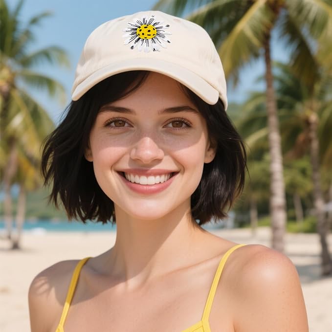 Waldeal Pickleball Hat for Women, Ajustable Embroidered Daisy Washed Denim Baseball Cap