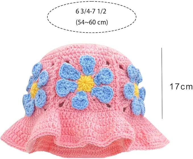 Crochet Bucket Hat for Women Flower Knit Hat Hollow Out Foldable Cap Hats