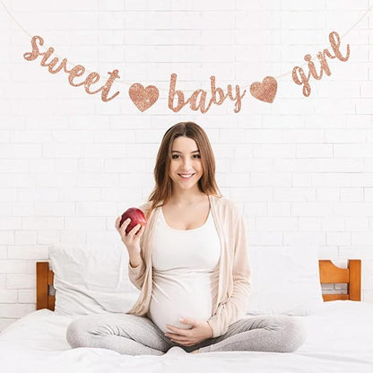 BEISHIDA Rose Gold Glitter Girl Baby Banner,NO DIY, Pre-Strung Baby Gender Party Banner For Girls, Girl Baby Shower Decorations,First Birthday Sweet party supplies