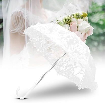 Hilitand Lace Umbrella White Embroidery Fashion Romantic Wedding Party Photography Decoration Umbrella Lightweight Mesh Parasol Lace Umbrella