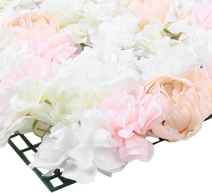 20 Pack Flowers Wall Panels Artificial Floral Wall Mat Handmade 3D Silk Rose Hydrangea Dahlia Floral Panels for Photo Background Home Party Wedding Backdrop Decoration, 24 x 16 inch (A)