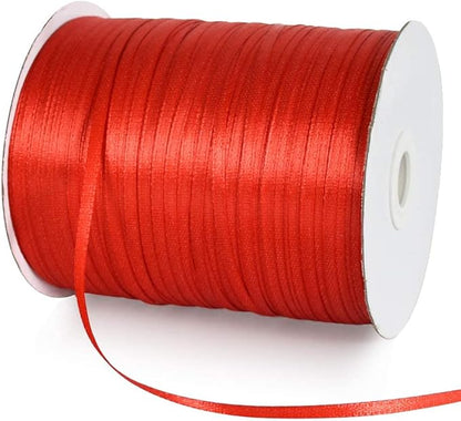 1/8 Inch x 870 Yards Red Thin Solid Satin Ribbon Giant Spool Double Face Woven Polyester Fabric Ribbons for Crafts Hanging Tags Invitation Card Balloons Bouquet Hair Gift Wrapping Party Decoration