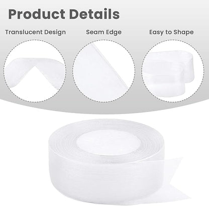 1-1/2 Inch White Sheer Organza Ribbon for Bow Making, Gift Wrapping, Christmas Decoration, 50 Yards/Roll