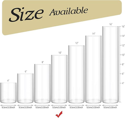 6 Pack Glass Cylinder Vases 10 Inch Tall Clear Flower Vase for Centerpieces, Hurricane Floating Candle Holder Wedding Decorations, Floral Vase Bulk for Table Shelf Party Home Deco (10 x 3.35 Inch)