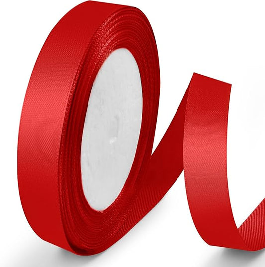 25 Yards 5/8 inch Satin Ribbon, Solid Color Fabric Ribbon Perfect for Gift Wrapping, Wedding, Handmade Bows, Floral Bouquets and Party Decoration(red)