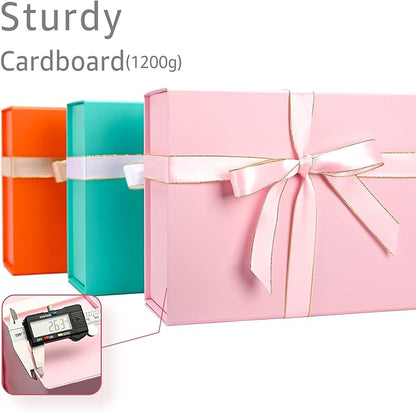 LIFELUM Gift Boxes for Presents, Extra Large Gift Box 2 Pack 13.85 x 8.35 x 4.45 inch with Magnetic Lid Pink Gift Box With Ribbon, Card, Shredded Paper Filler