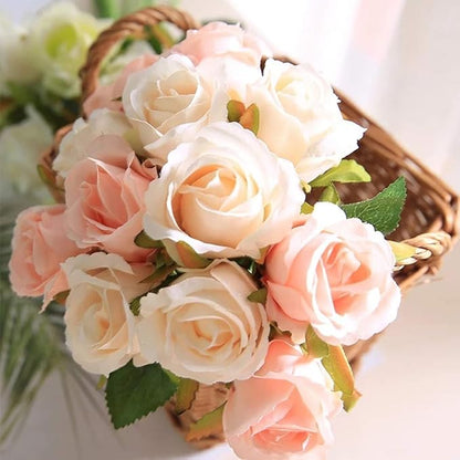 Jasion Artificial Roses Flowers 12 Heads Arrangement Silk Bouquet for Home Office Parties Bridal and Wedding Decoration (Pink with Champagne)