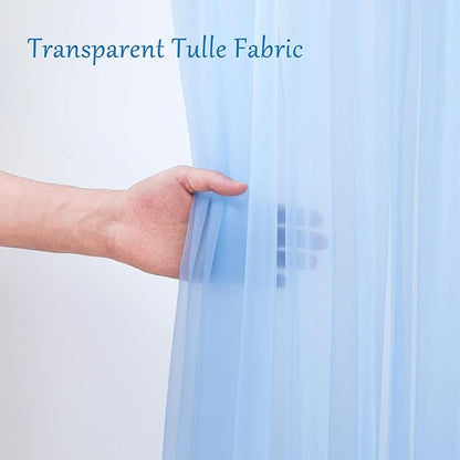 20x10 Blue Tulle Backdrop Curtains for Parties, Sheer Backdrop Curtain Wedding Photo Background Drapes for Baby Shower Photography Birthday Party