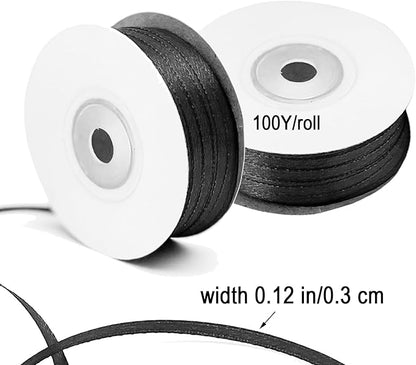 Black Satin Ribbon - 200 Yards x 1/8-Inch,Black Ribbons for Gift Wrapping/DIY Bows Decoration/Sewing(100 Yards x 2)