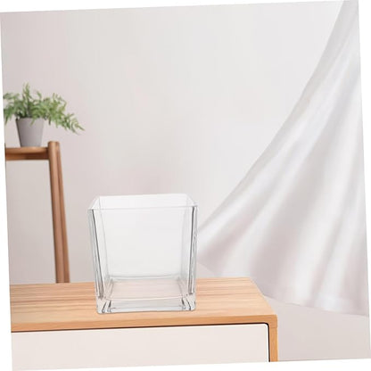 NUOBESTY Clear Thickened Square Glass Vase for Hydroponic Plants Modern Decorative Flower Container Smooth Touch Table Centerpiece for Home and Office