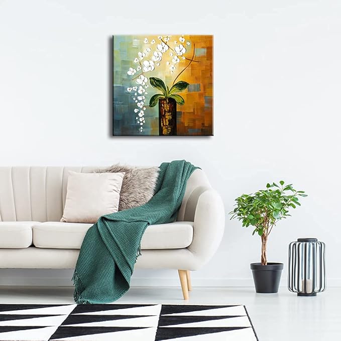 Wieco Art Beauty of Life 100% Hand-Painted Modern Flower Artwork Abstract Floral Oil Paintings on Canvas Wall Art for Home Decorations Wall Decor 24 by 24 inch