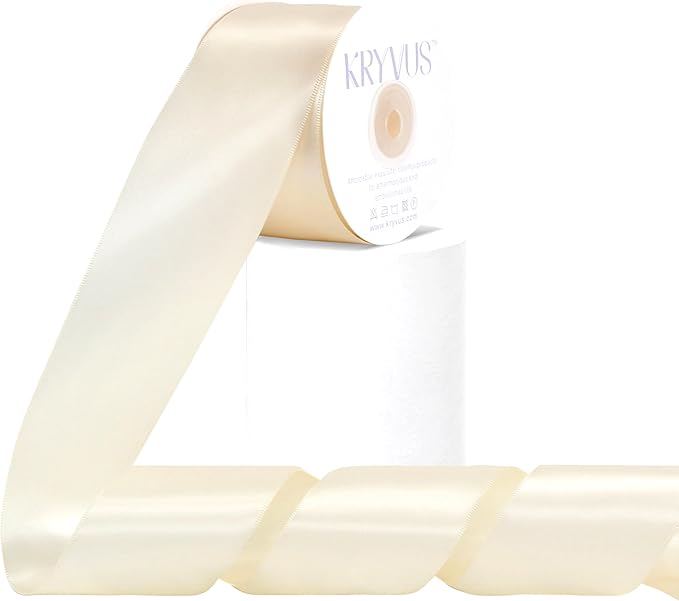 Cream Satin Ribbon, Double Faced 2 Inch X 25 Yards Cream Ribbon, Premium Satin Ribbons for Gift Wrapping, Crafts, Hair Bow Making, Sewing, Flower Bouquet, Wedding Party Decor