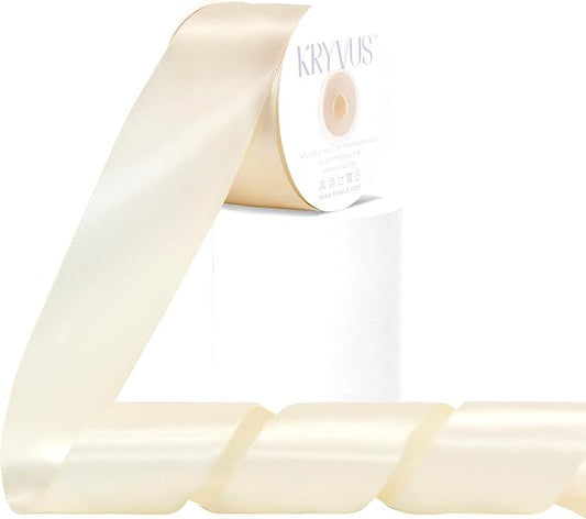 Cream Satin Ribbon, Double Faced 2 Inch X 25 Yards Cream Ribbon, Premium Satin Ribbons for Gift Wrapping, Crafts, Hair Bow Making, Sewing, Flower Bouquet, Wedding Party Decor