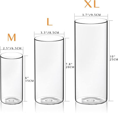 Cylinder Flower Vases 12PCS 10" 7.8" 6" Hurricane Candle Holders Pillar Votives Floating Candles Holder, Clear Glass Vase for Spring Easter Wedding Party Decorations