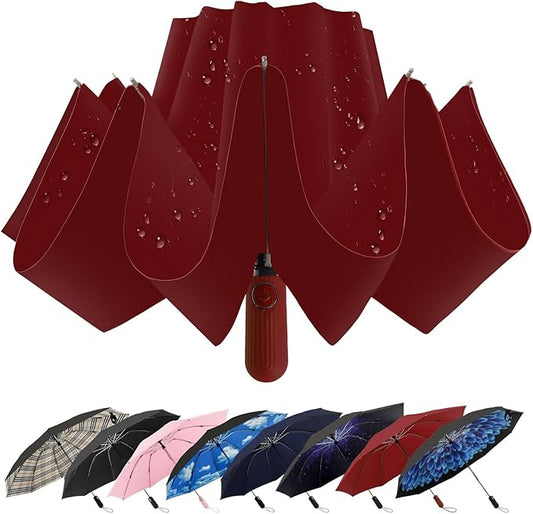 Compact Inverted Travel Umbrella, Automatic Open Close, 9-Rib 46 Inch Windproof Umbrella, Waterproof UPF 50+, Portable Umbrellas for Men, Women, Travel, and Daily Use
