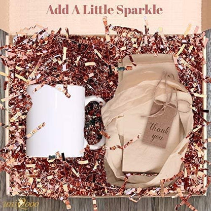 UNIQOOO 1/2 LB Metallic Rose Gold Crinkle Cut Paper Shredded Filler, Pink Grass Raffia Tissue, Strands Shred Craft Bedding Cushion, Wedding Mothers Day Bridesmaid Engagement Gift Boxes Bags Retail