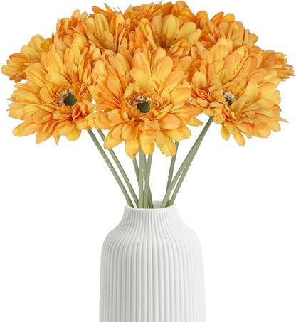Orange Daisies Artificial Flowers Silk Flowers Gerber Daisy Artificial 10PCS 17.7in Fake Daisies for Wedding Bridal Bouquet Party Home Kitchen Decor(Orange)
