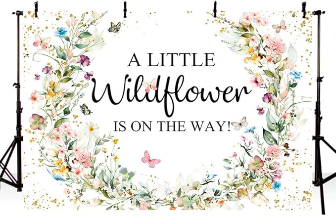 MEHOFOND 7x5ft Wildflower Baby Shower Backdrop A Little Wildflower is On The Way Decorations Banner Wildflower Theme Baby Shower Photography Background Watercolor Floral Backdrop Photo Booth Props
