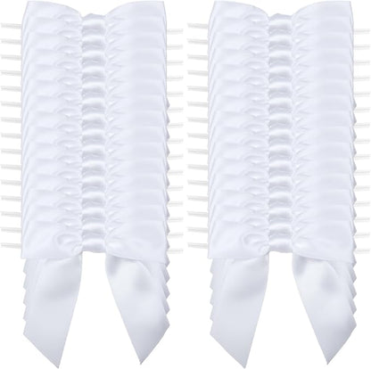 7Rainbows 30pcs Boutique 3.5" White Satin Ribbon Twist Tie Bows for Tying Up Packages Gift Wrapping