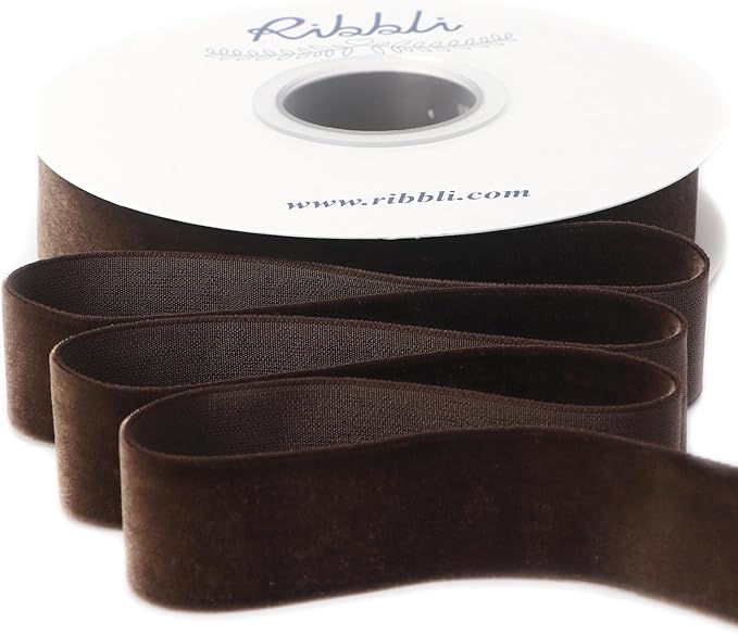 Ribbli Brown Velvet Ribbon 1 Inches Continuous10 Yard Spool Christmas Ribbon for Gift Wrapping Crafts Home Decor