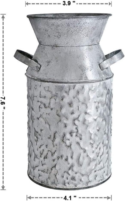 Galvanized Milk Can Antique Retro Vase Metal Planter Rustic Vintage Primitive Flower Holder Farmhouse Country Plant for Home Office Decor, 7.6”