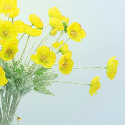 2 Pcs Artificial Fake Flowers Plants Poppies Silk Flower Arrangements Wedding Bouquets Decorations Plastic Floral Table Centerpieces for Home Kitchen Garden Party Decor Approx 23.6" High - Yellow