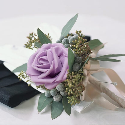 Artificial Roses Flowers 50pcs Real Looking Foam Fake Roses with Stems for DIY Wedding Bouquets Bridal Shower Centerpieces Party Decorations (50, Light Purple)