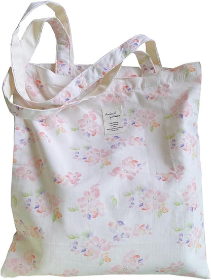 Cotton Canvas Tote Bag Reusable Soft Grocery Cloth Bag Floral Shoulder Bag for Beach Travel Shopping