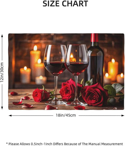 Red Rose Wine Linen Table Placemats Set of 4 Romantic Rose Floral Modern Art Placemat Indoor Outdoor Party Home Desktop Kitchen Dining Room Decoration 12x18 Inch